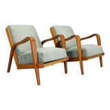 1960s Kozelka and Kropacek Restored Pair of Oak Armchairs, Rare Model