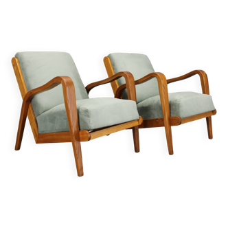 Paire de fauteuils en chêne restaurés Kozelka et Kropacek des années 1960, modèle rare