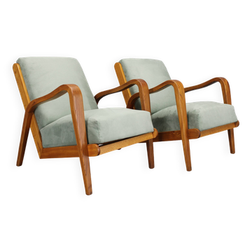 1960s Kozelka and Kropacek Restored Pair of Oak Armchairs, Rare Model