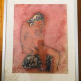 Lithograph: young woman coming out of the bath