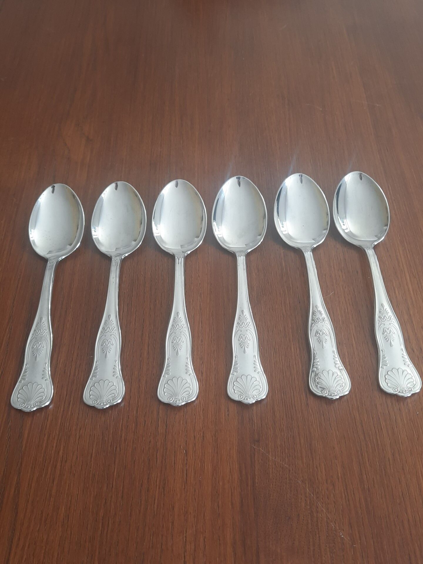 Set of 6 silver metal spoons