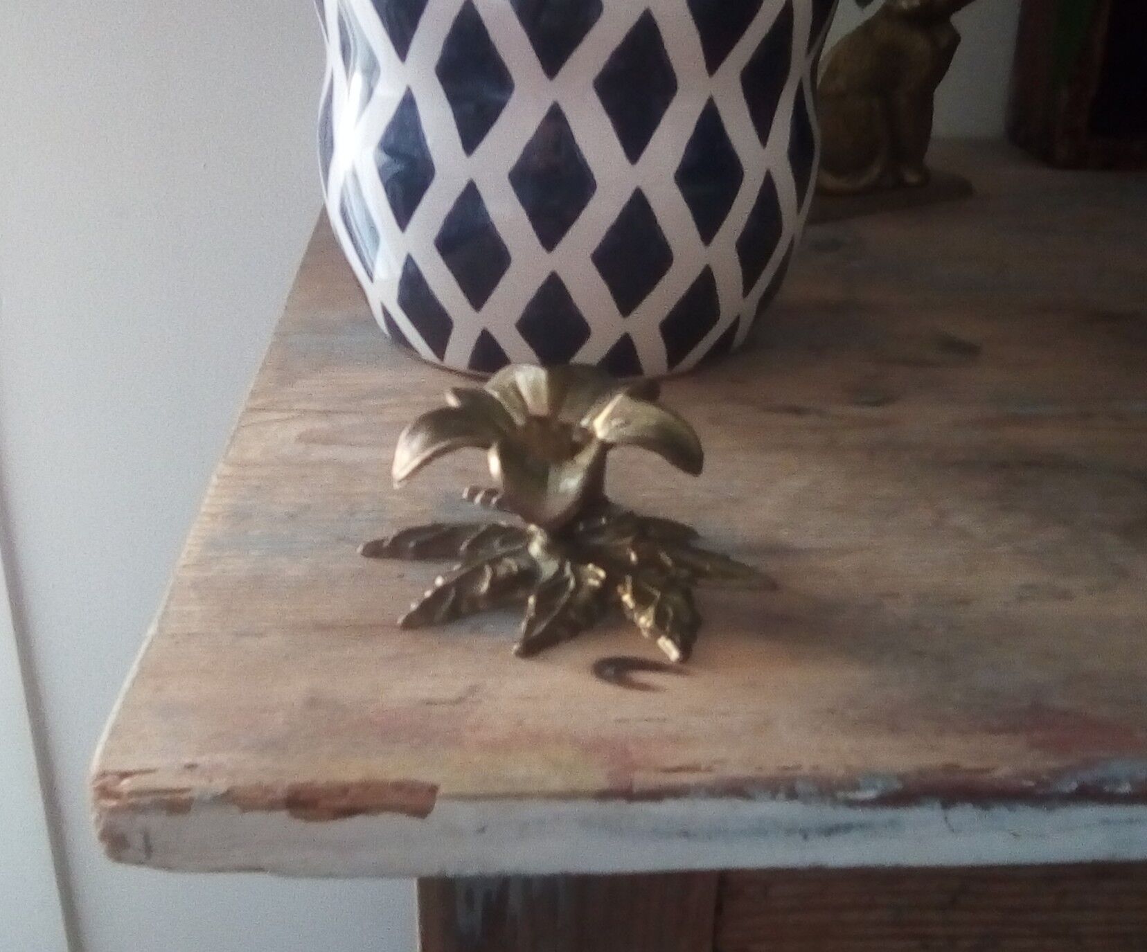 Vintage flower candlestick in chissed solid brass