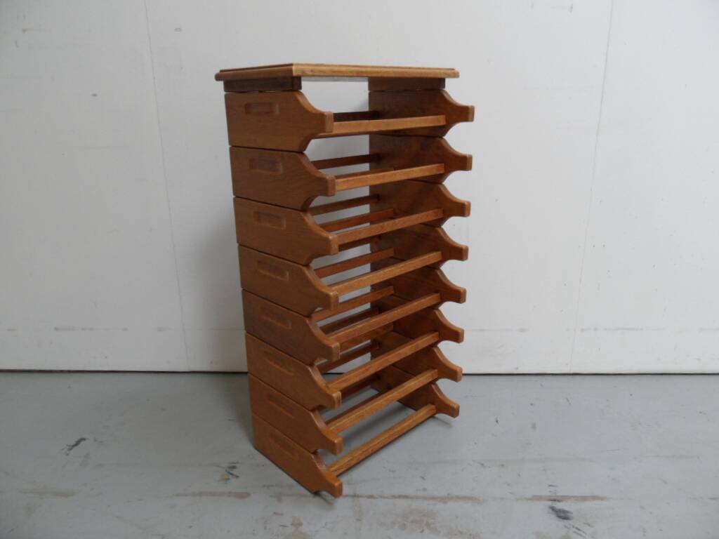 Brutalist oak stackable wine rack 1960's