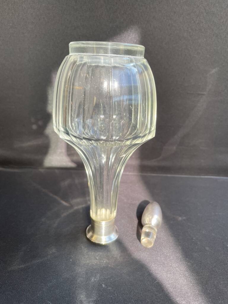 Liqueur carafe cut crystal and hallmarked silver Head of Minerva