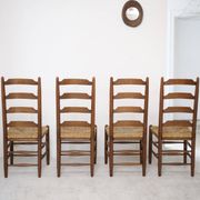 Architectural high-back chairs, straw seat, set of 4.