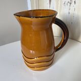 Vintage pitcher carafe Water pot, jug, enamelled ceramic PL France corrugated