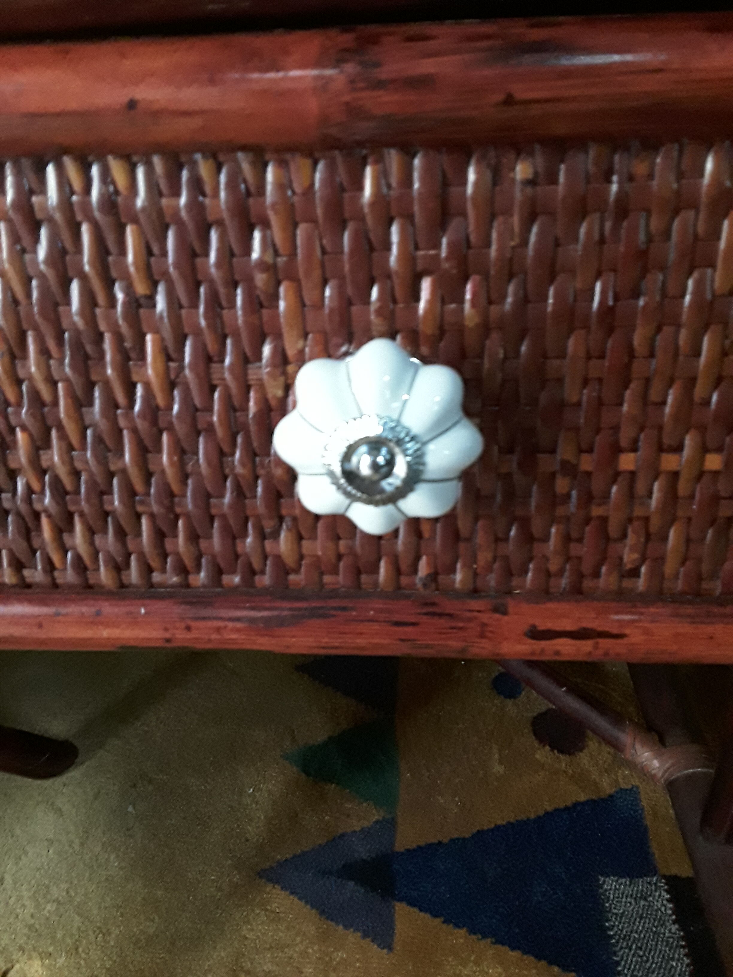 Desk and chair in rattan and vintage wood