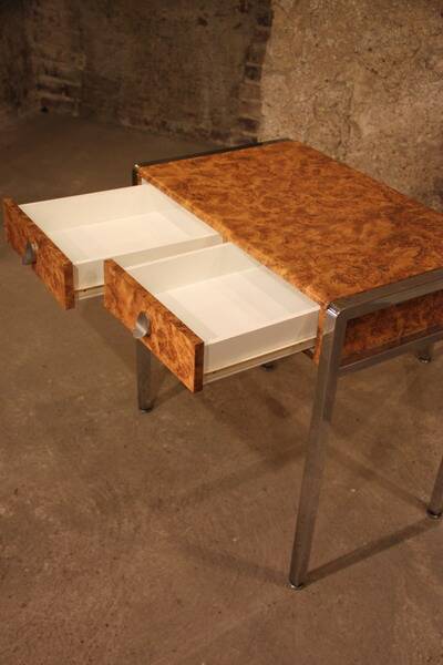 Small desk vanity 70 walnut burl chrome base