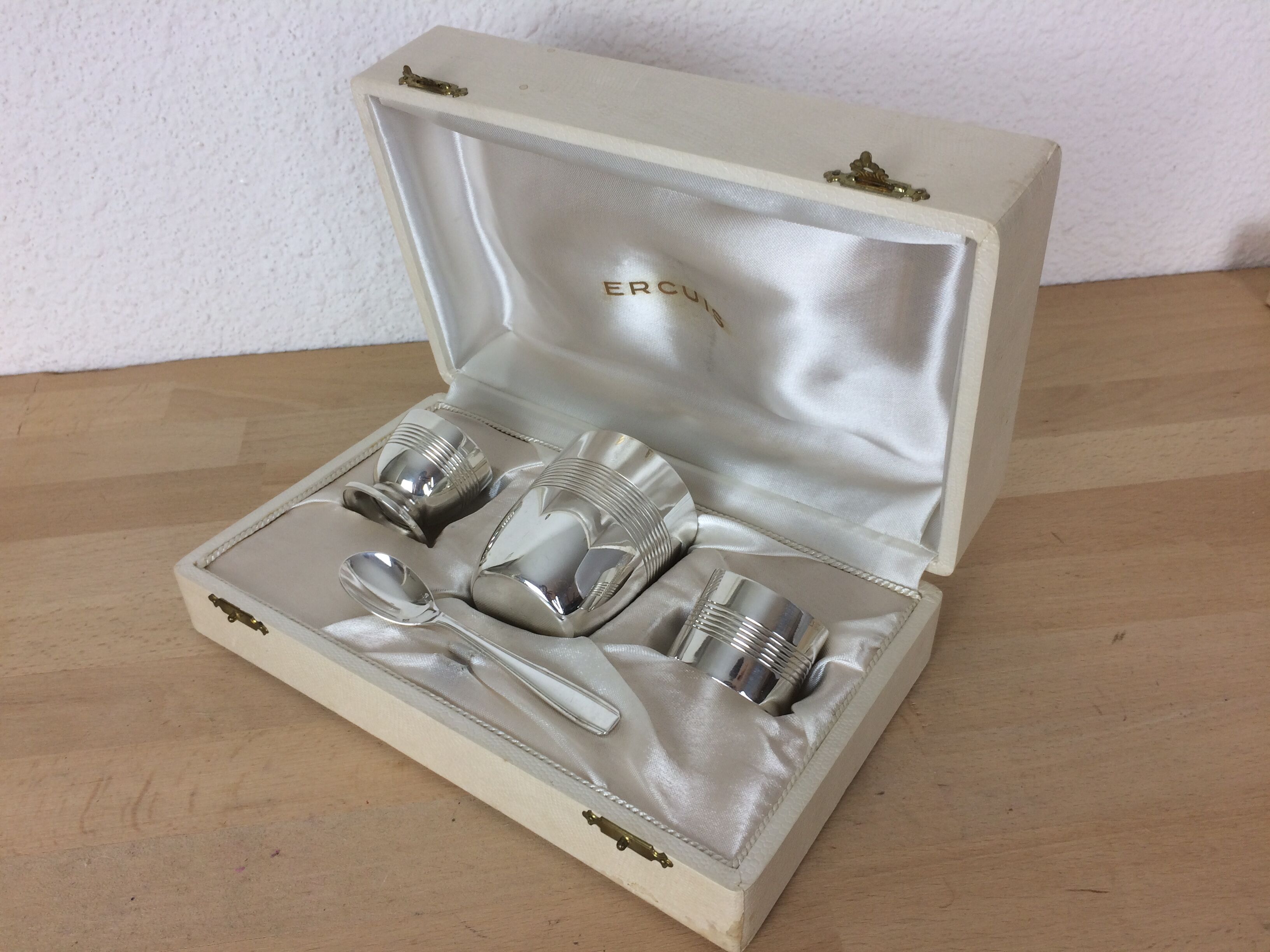Silver metal Ercuis box, birth or baptism