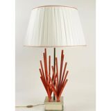 Orange lacquered metal lamp, marble base, 1970.