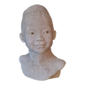 Bust young girl sculpture Asian woman asia stone signed monogram