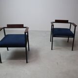 Pair of Postmodern armchairs in steel and mahogany, 1970s
