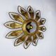 Sunburst ceiling light fixture or sconce, gilt iron & exposed bulb France, 1970s