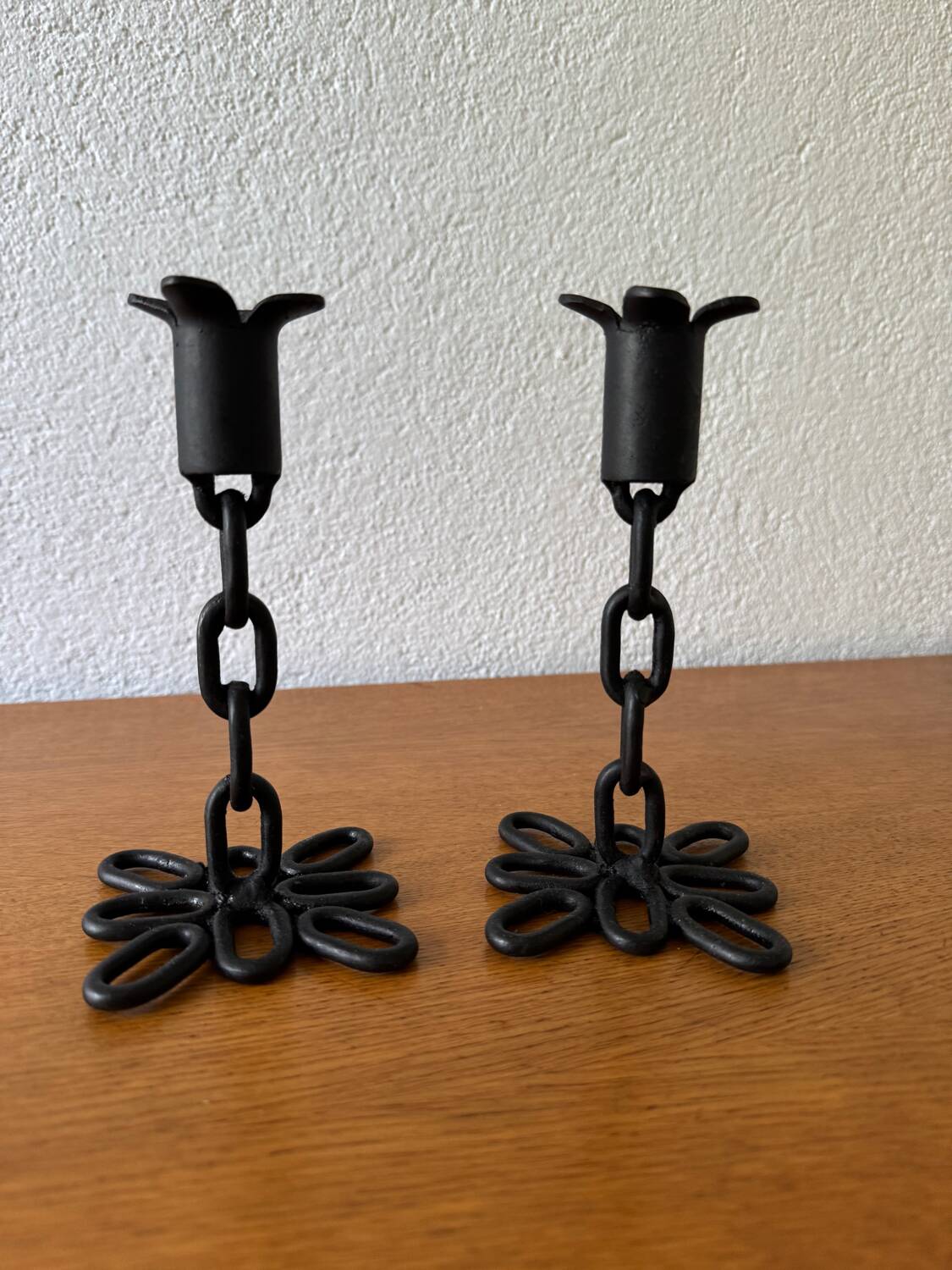 Brutalist wrought iron candlesticks from the 60s