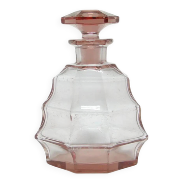 Art Deco decanter, pink crystal, Moser, Czechoslovakia, 1930s.