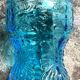 Vintage Fidenza Vetraria Italy pitcher and 3 blue glasses, 1950s
