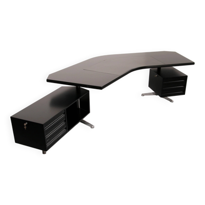 Bureau d'angle exécutif 'T96' d'Osvaldo Borsani pour Tecno en bois laqué noir