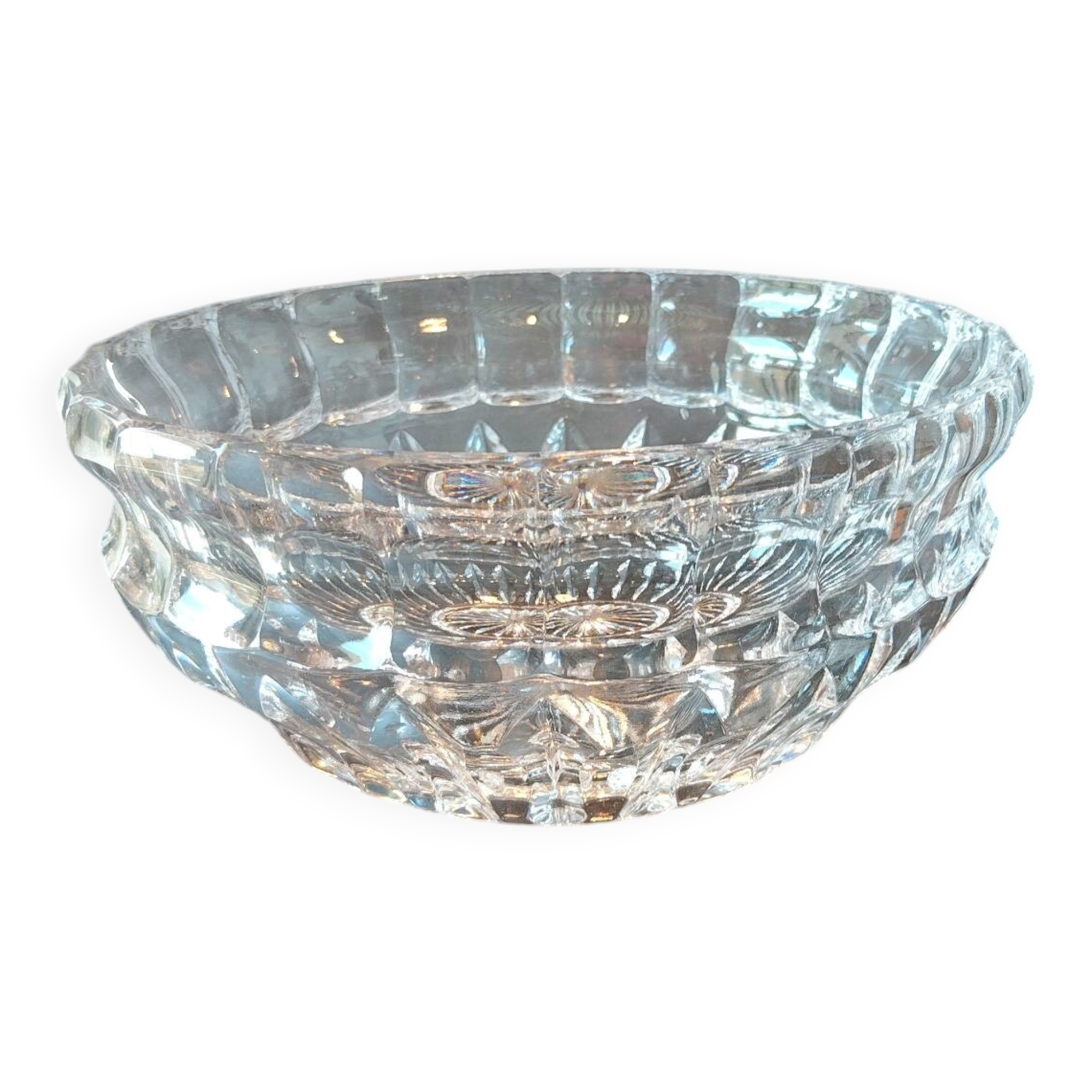 Vintage crystal bowl with radiant decoration, 20 cm