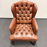Original Brown Leather Chesterfield Armchair