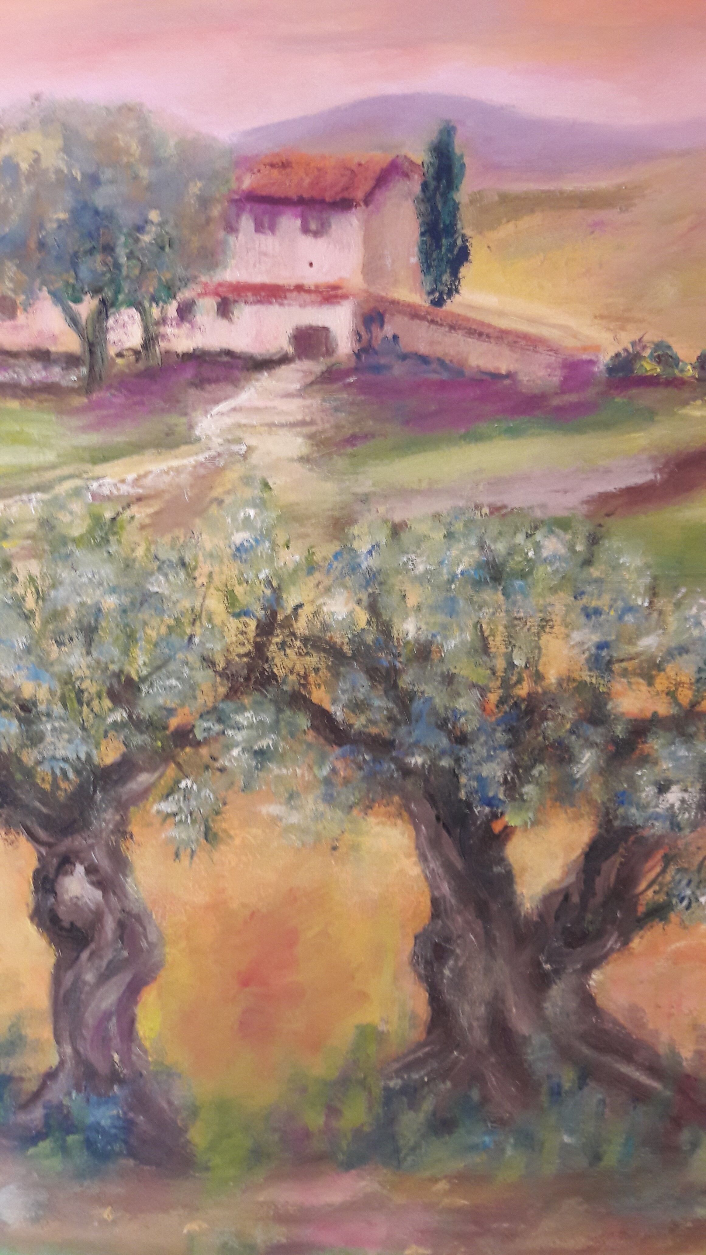 Signed oil painting Tuscan landscape