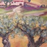 Signed oil painting Tuscan landscape