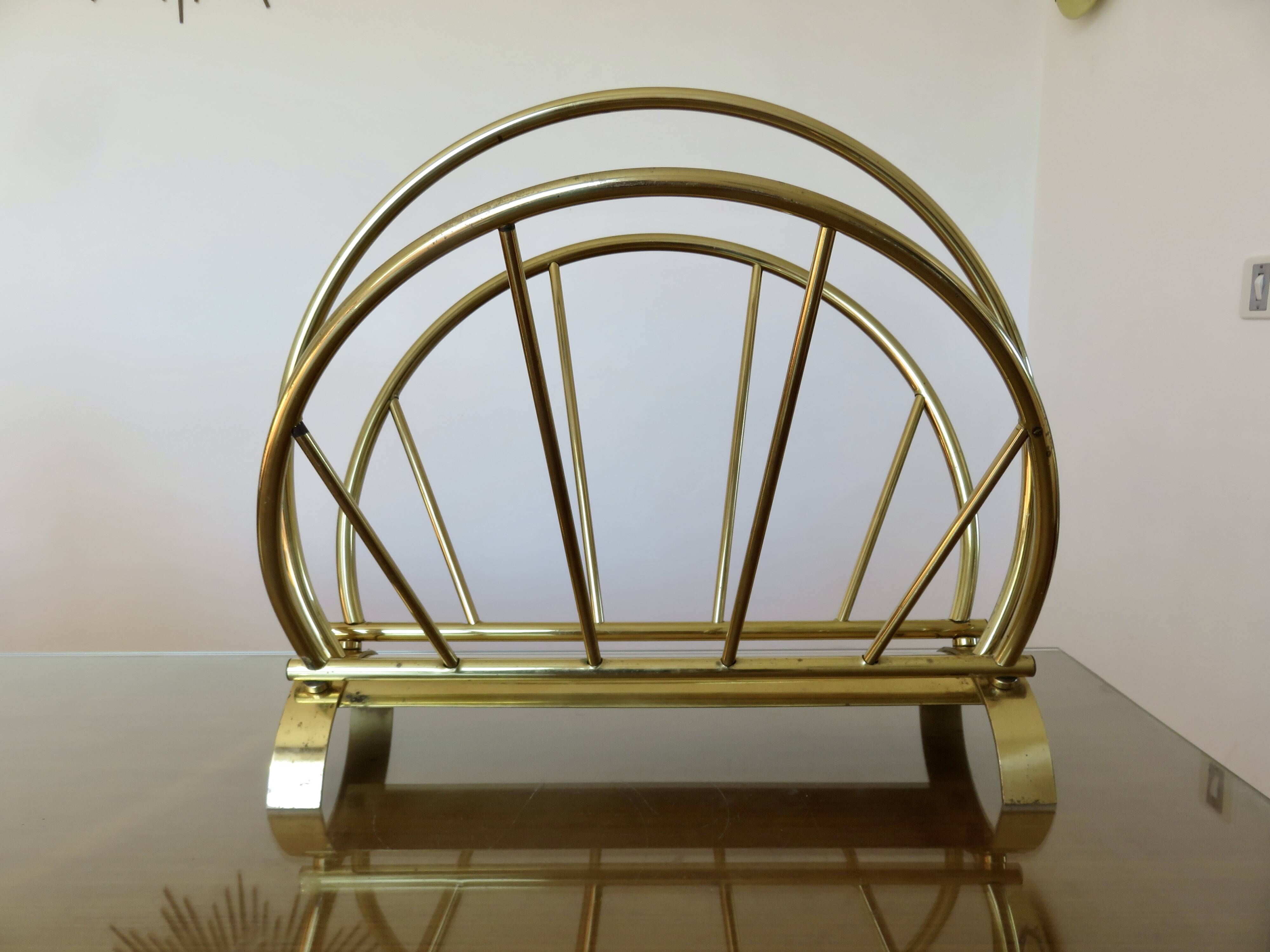 Golden brass magazine rack, Italy, 1950