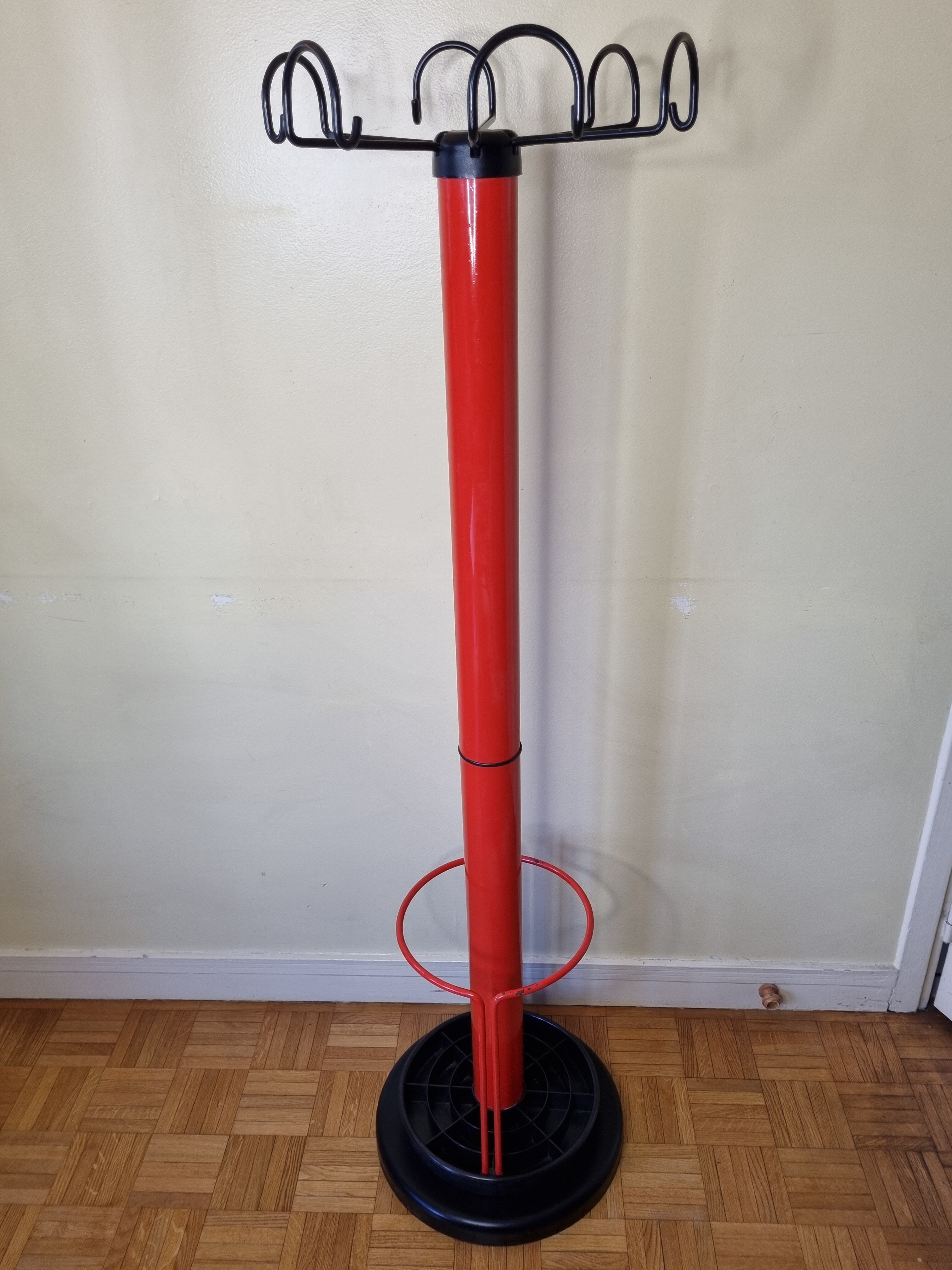 Coat rack in orange lacquered metal published by Seccose, 80s