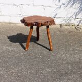 French Vintage Brutalist Tree Trunk Elm Wood Stool-Side Table-50s