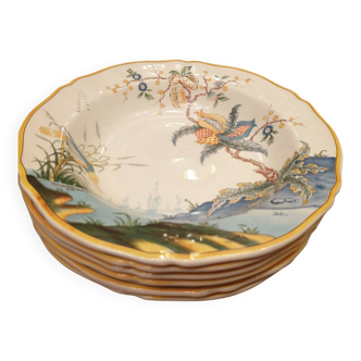 6 Assiettes à potage    Gien France Caraïbes  motif magellan