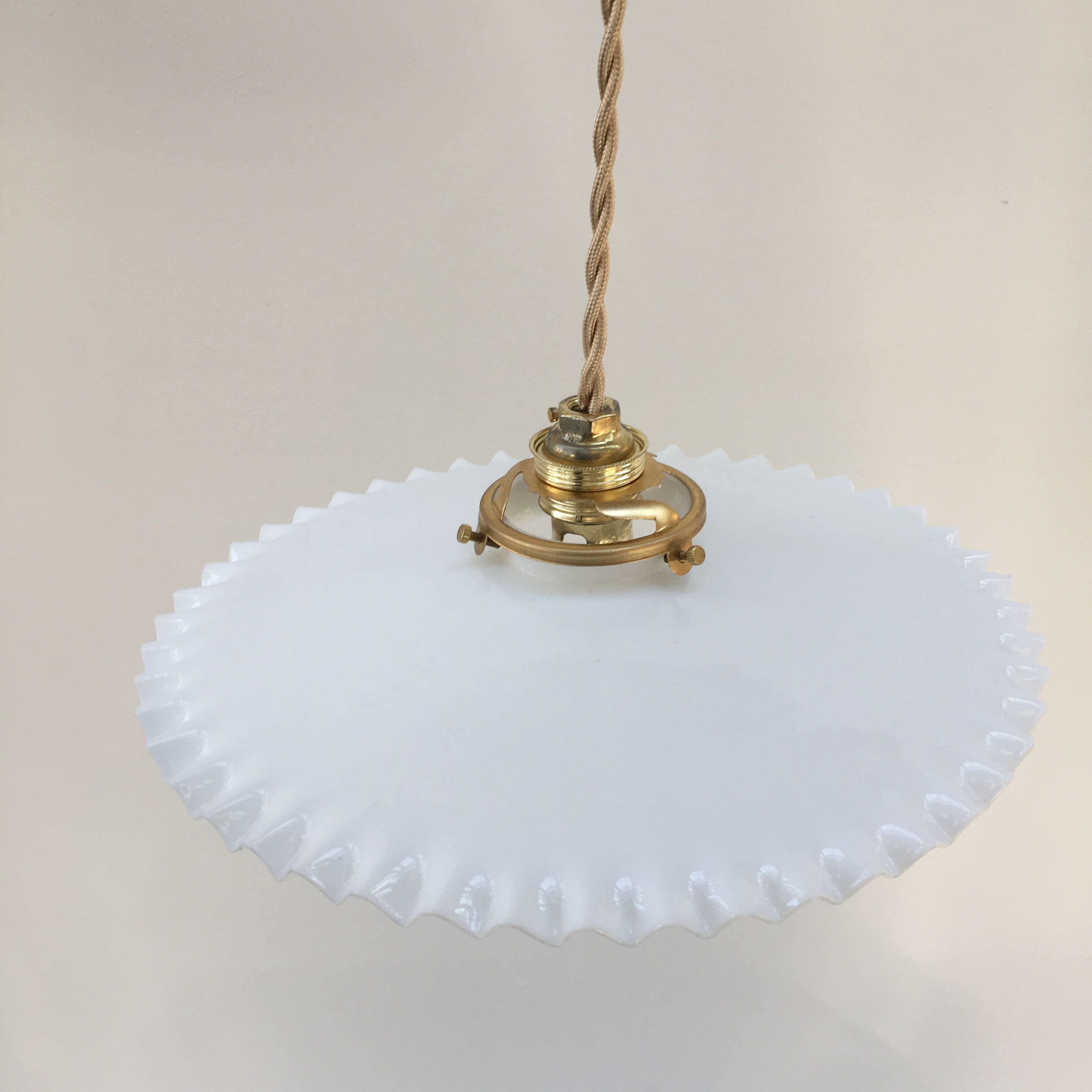 Vintage opaline pendant lamp with serrated edges