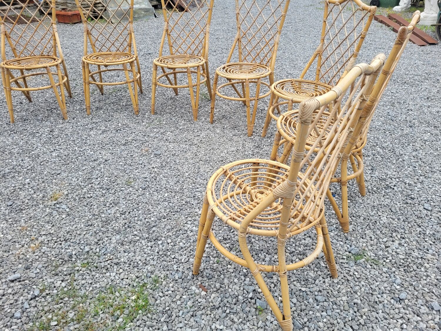 7 vintage rattan chairs