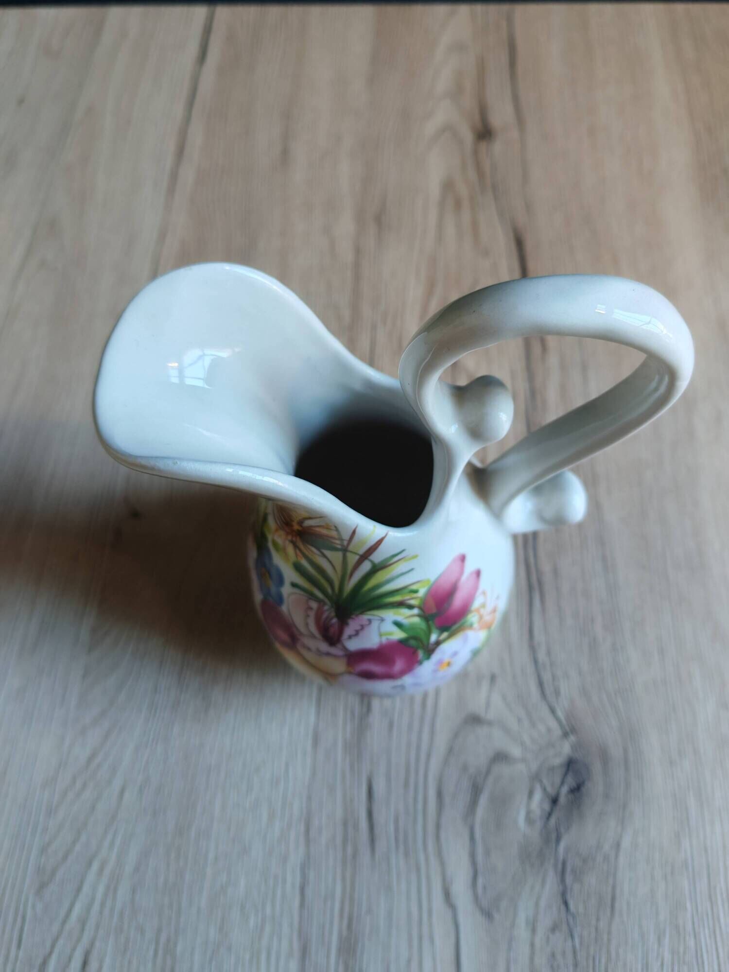 Vintage Ceramic Jug Hand-Painted Multicoloured Floral Decor, Ewer