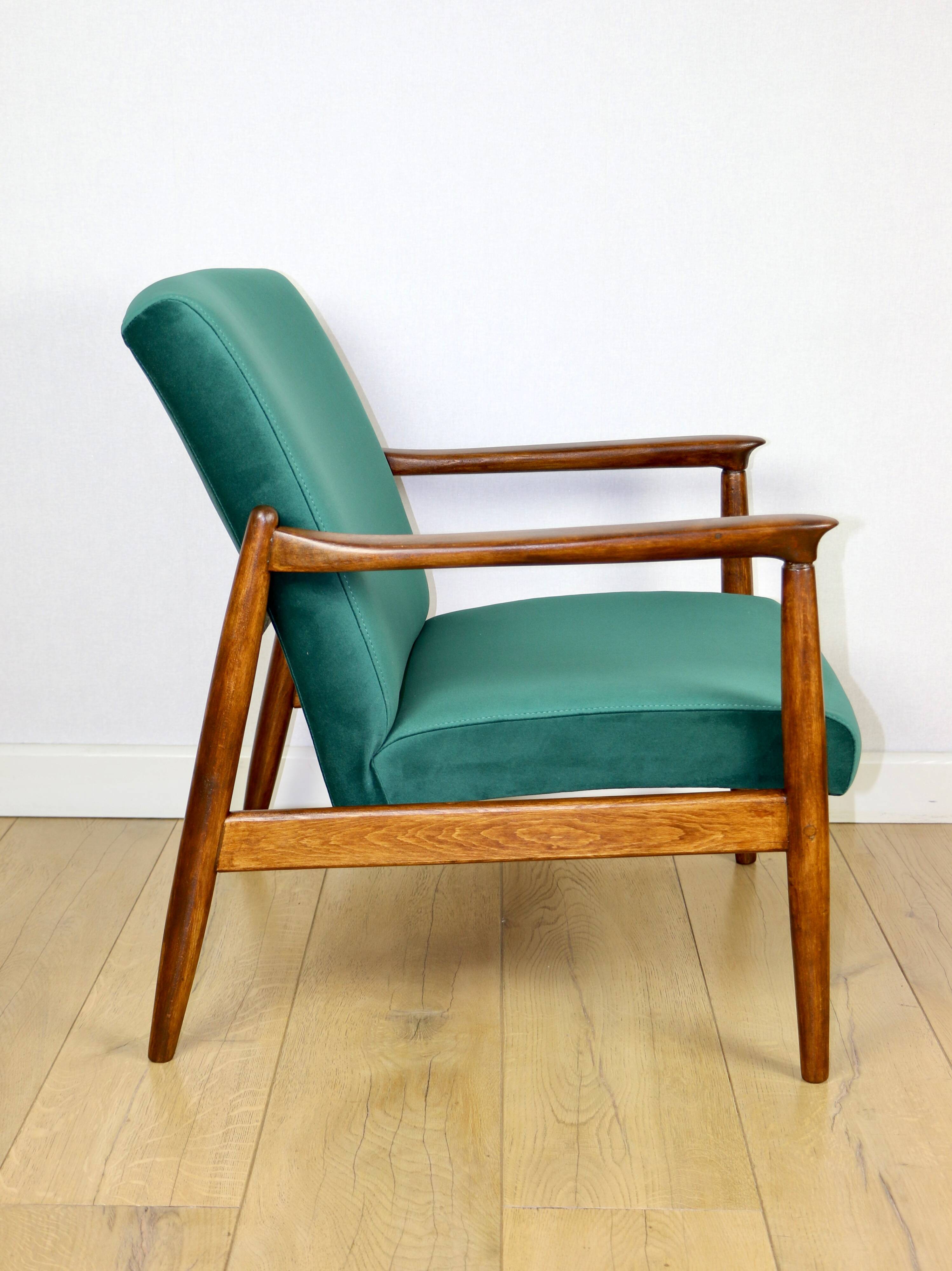 GFM-64 armchair, design by Edmund Homa from the 70s, green velvet - Jade 500 - 2 pieces available