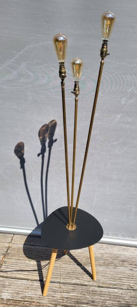 Black 3-light brass table lamp, 1950s