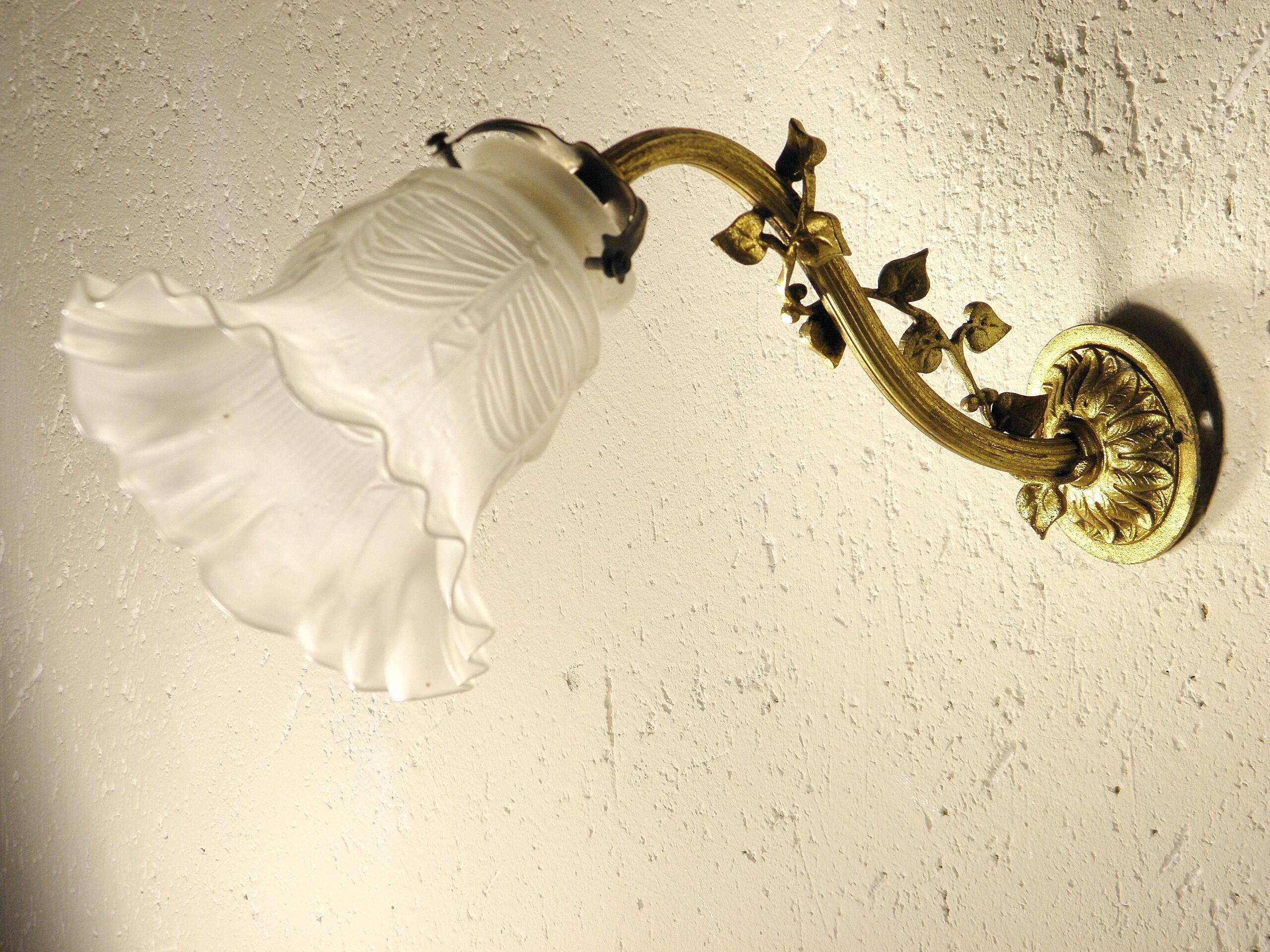 Brass and glass swan neck wall light