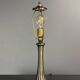 Midcentury mushroom pencil reed rattan bamboo and brass table lamp, 1970s