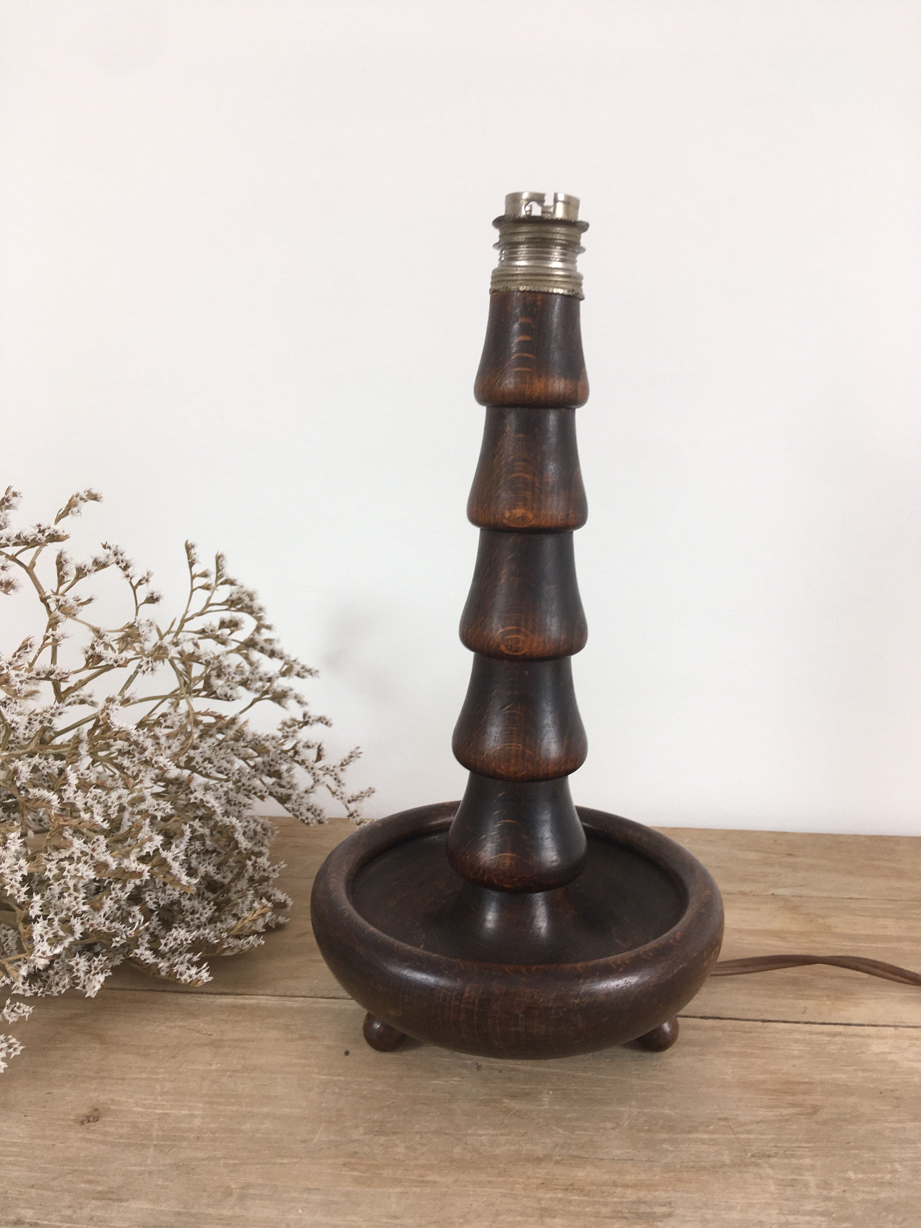 Pied de lampe en bois tourné des années 40-50
