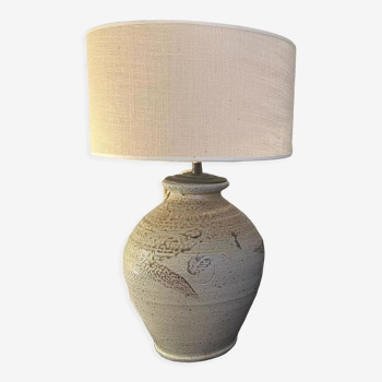 Table lamp.in vintage stoneware and lampshade in new jute