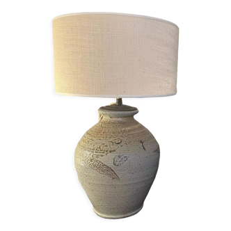 Table lamp.in vintage stoneware and lampshade in new jute