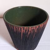 Cache-pot en terre émaillée griffée années 50