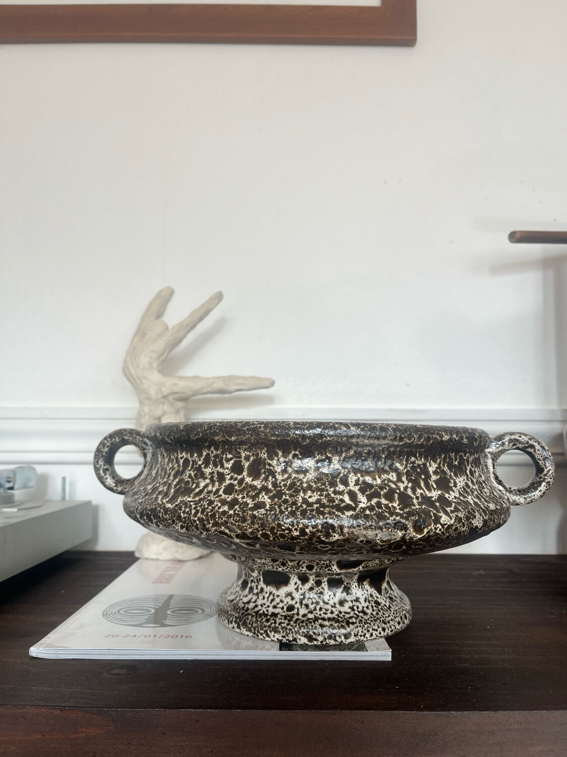 Footed bowl fat lava rock decor 1970