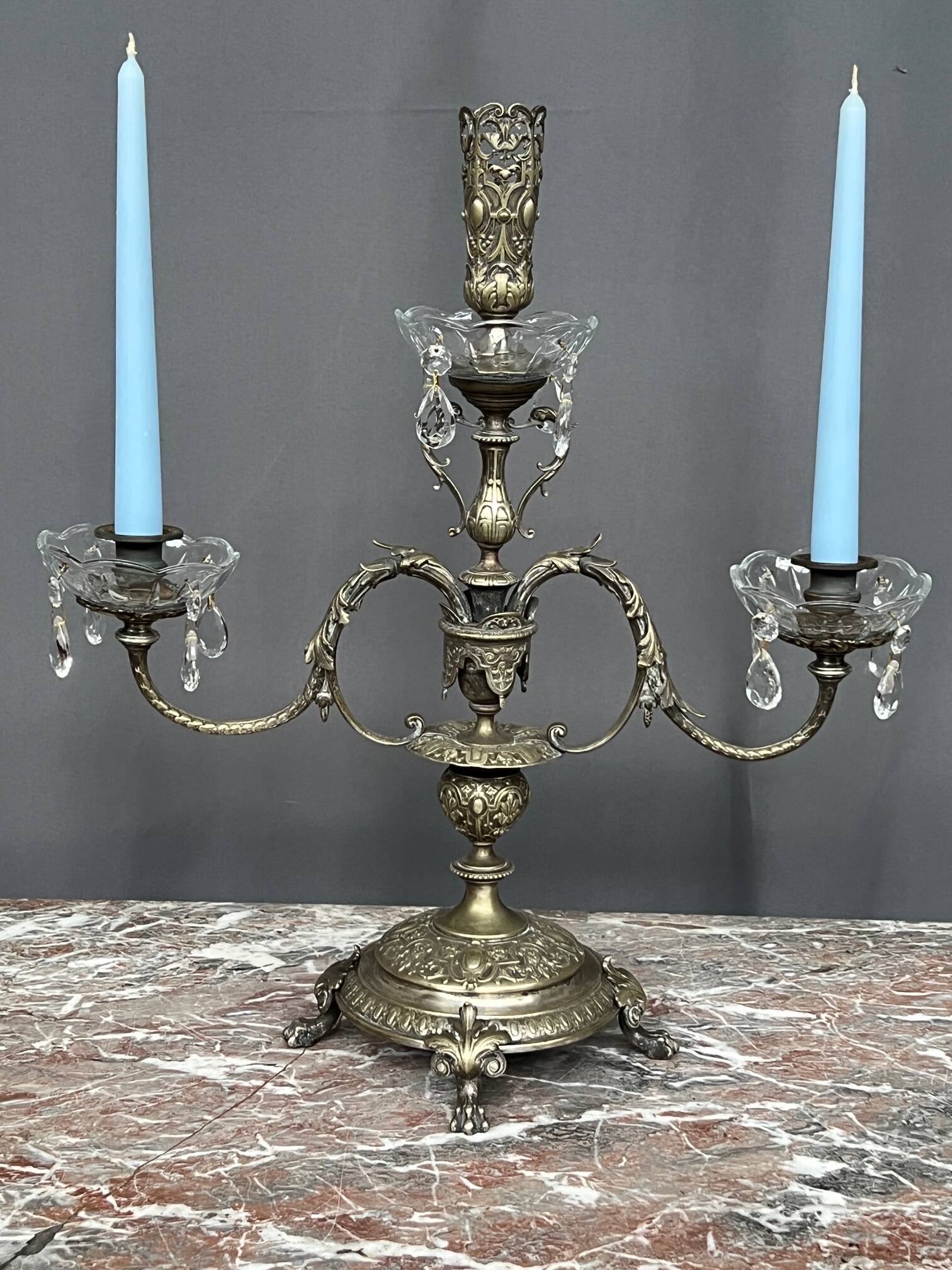 Chandelier. Silvered bronze, crystal.