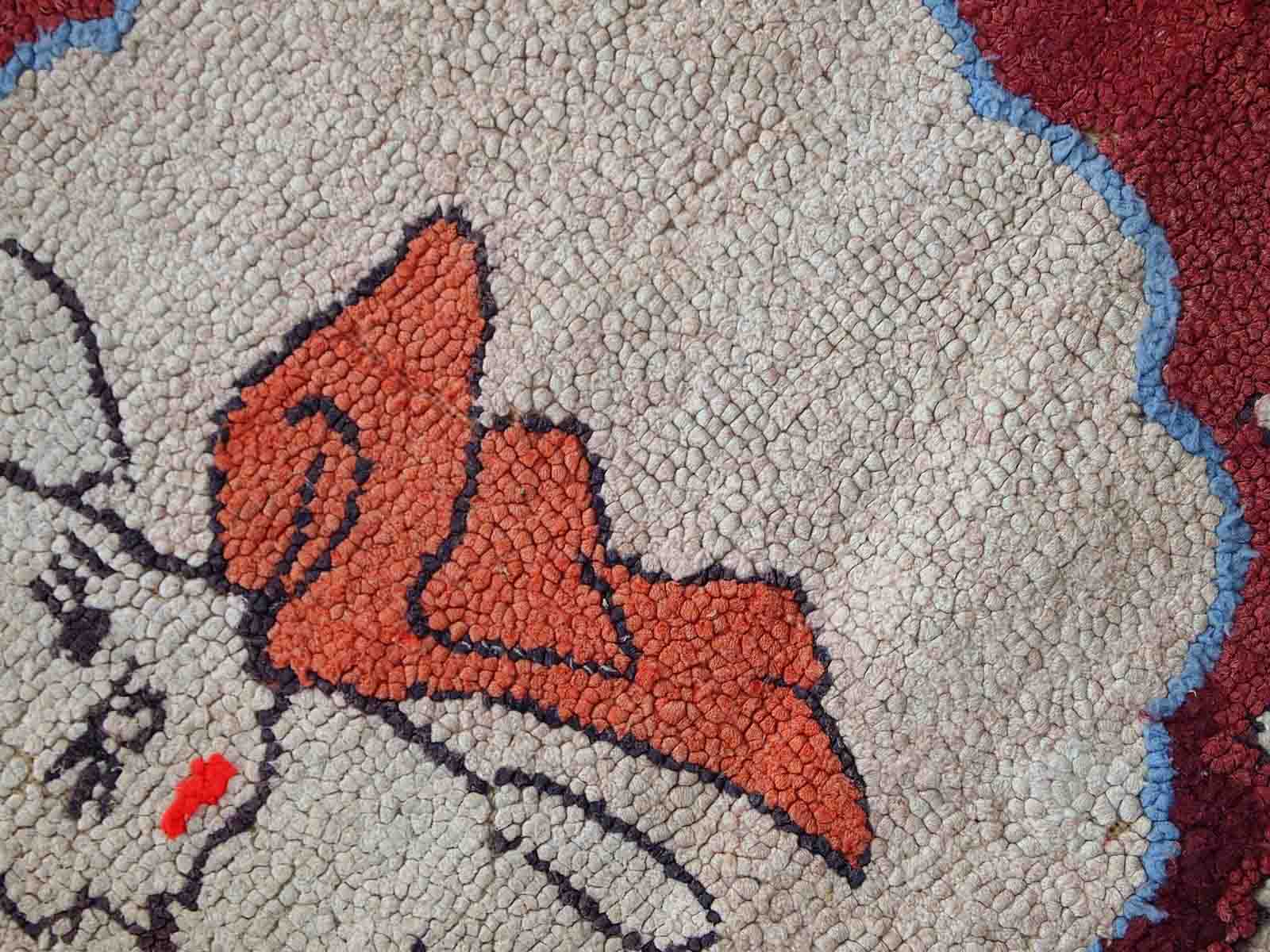Old American Carpet Hooked handmade 55cm x 87cm 1930s, 1C458