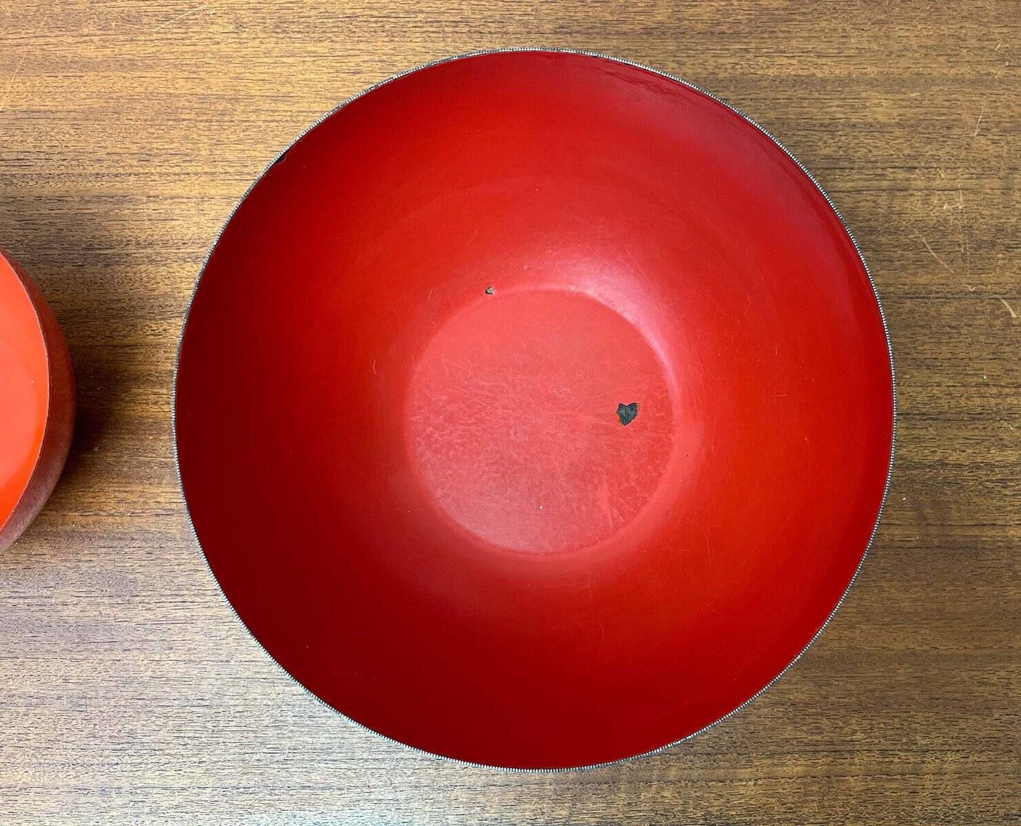Modern mid-century red enamel bowl sets by Kaj Franck for Finel, Finland, 1960s, set of 4.