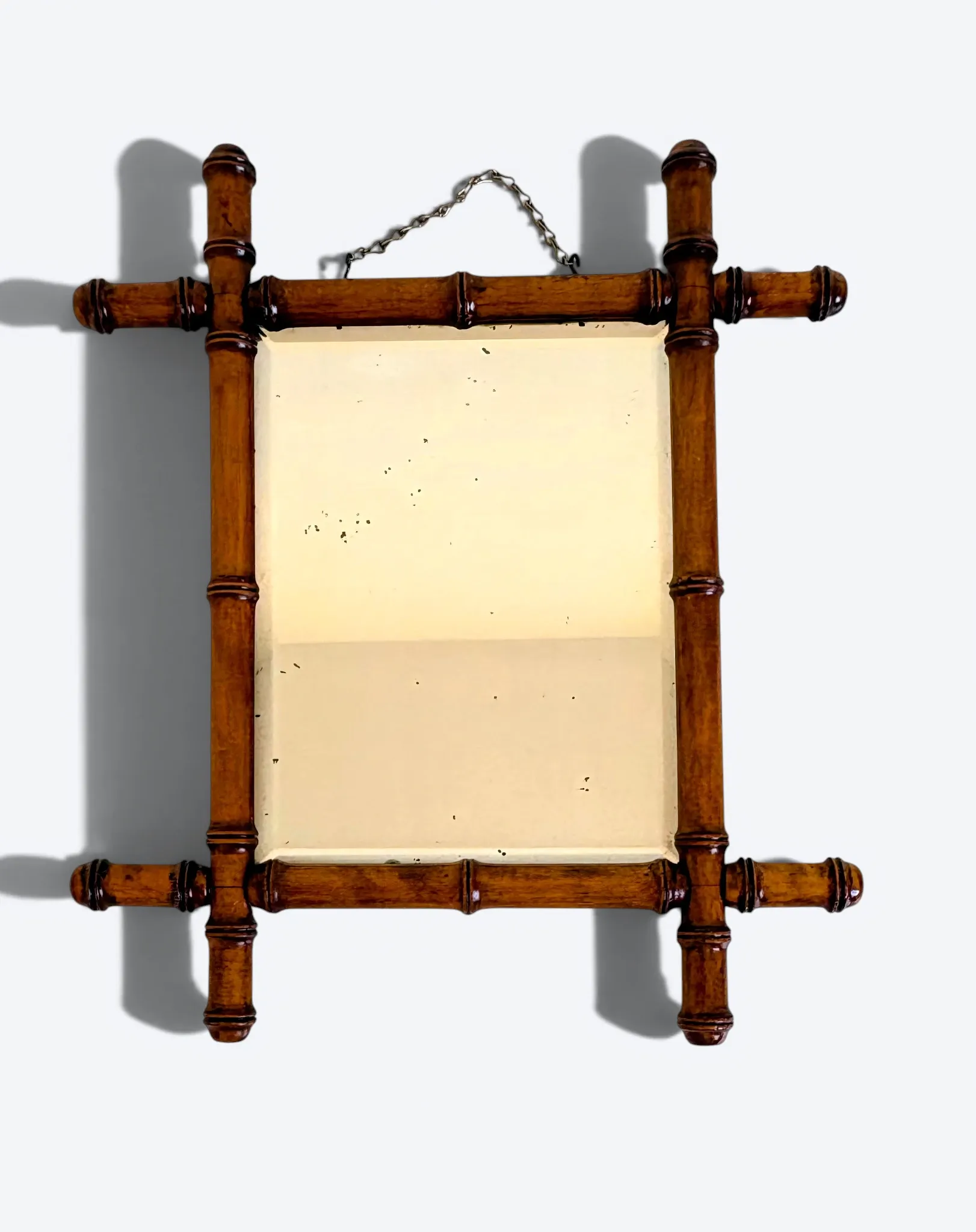 Antique Faux Bamboo Mirror, Bevelled Glass, France, c.1900, Original Patina