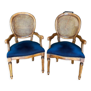 2 fauteuils médaillon cannage