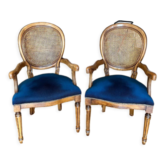 2 armchairs blue velvet canning medallion