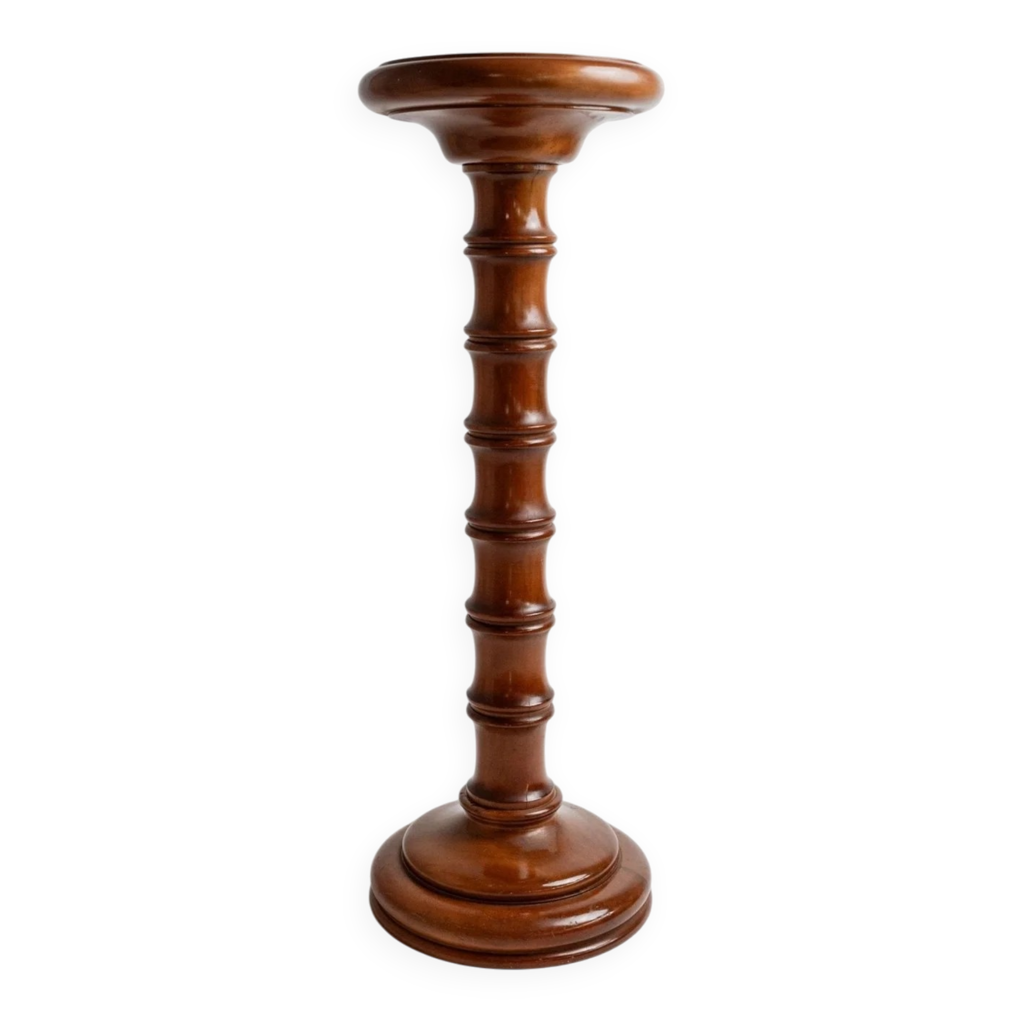 XXL vintage solid wood flower pedestal, Italian handcrafted column table, 1960s, marron finish