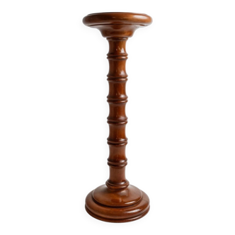 XXL vintage solid wood flower pedestal, Italian handcrafted column table, 1960s, marron finish