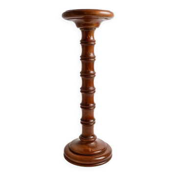 XXL vintage solid wood flower pedestal, Italian handcrafted column table, 1960s, marron finish